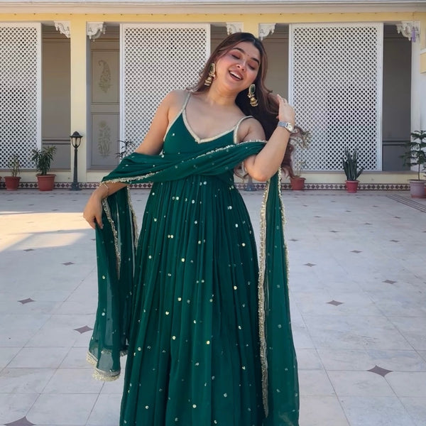 Yash Enterprise Green Faux Blooming Party Wear Embroidery Suit Set - Distacart