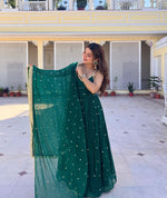 Thumbnail for Yash Enterprise Green Faux Blooming Party Wear Embroidery Suit Set - Distacart