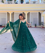Thumbnail for Yash Enterprise Green Faux Blooming Party Wear Embroidery Suit Set - Distacart