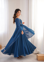 Thumbnail for Evanik Teal Georgette Plain Fully Flair Gown Dupatta - Distacart
