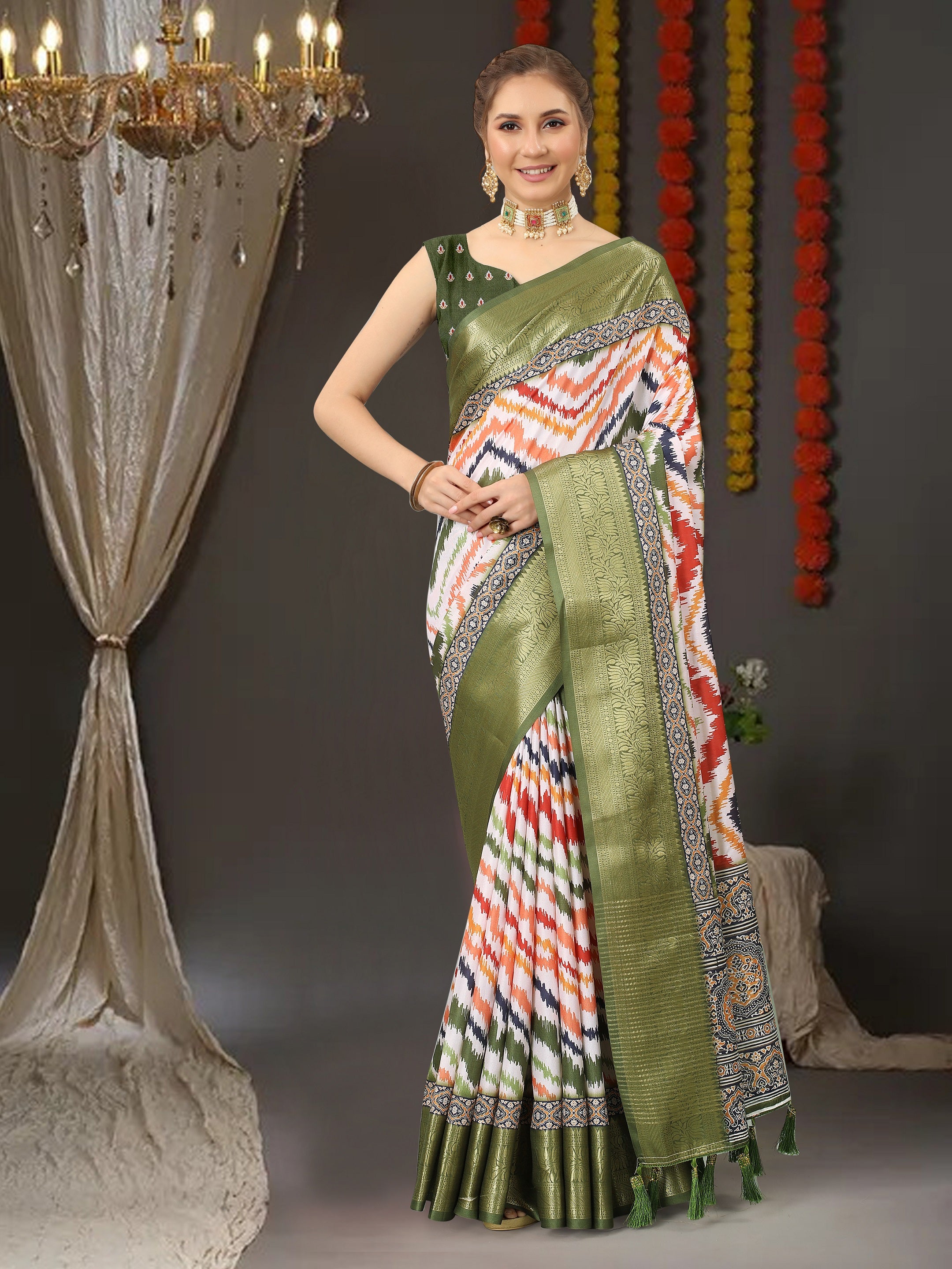 Vedant Vastram Mehndi Color Kanjeevaram Silk Saree - Mehndi - Distacart