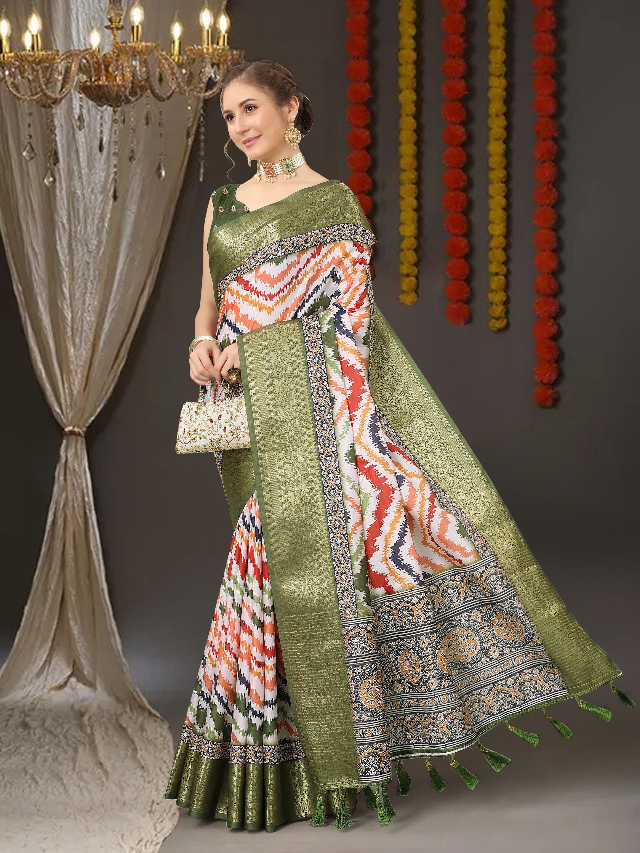 Vedant Vastram Mehndi Color Kanjeevaram Silk Saree - Mehndi - Distacart