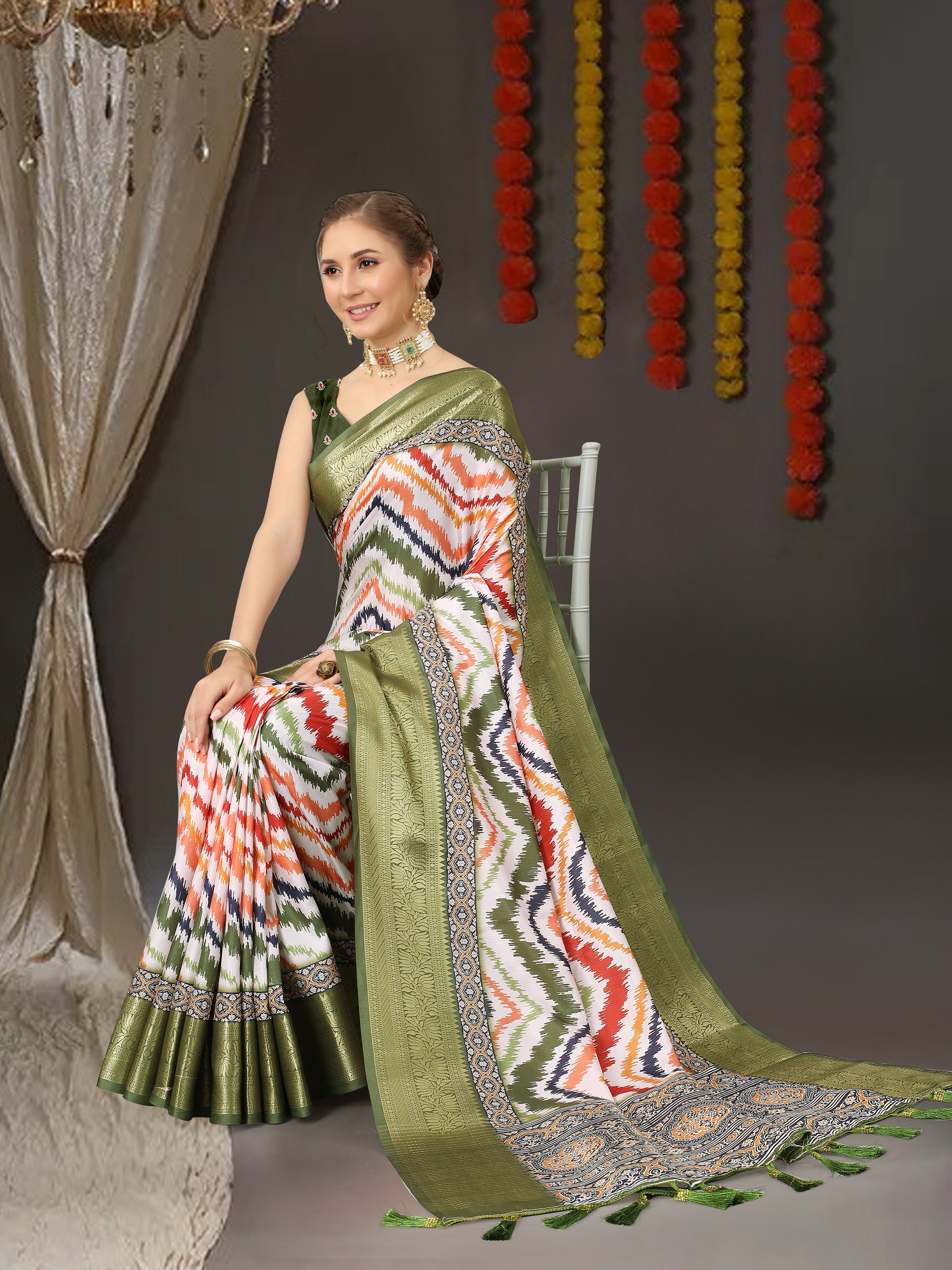 Vedant Vastram Mehndi Color Kanjeevaram Silk Saree - Mehndi - Distacart