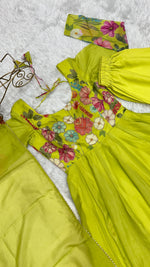 Thumbnail for Lorenvalley Fashion Parrot Soft Organza Silk With Floral Print Fully Flared Anarkali Pant With Dupatta Set - Green - Distacart