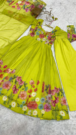 Thumbnail for Lorenvalley Fashion Parrot Soft Organza Silk With Floral Print Fully Flared Anarkali Pant With Dupatta Set - Green - Distacart