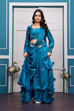 Thumbnail for Yash Enterprise Rama Green Vichitra Silk Party Wear Embroidery Crop Top With Blouse Lehenga Choli - Distacart