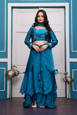 Thumbnail for Yash Enterprise Rama Green Vichitra Silk Party Wear Embroidery Crop Top With Blouse Lehenga Choli - Distacart