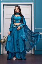 Thumbnail for Yash Enterprise Rama Green Vichitra Silk Party Wear Embroidery Crop Top With Blouse Lehenga Choli - Distacart