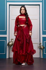 Thumbnail for Yash Enterprise Maroon Vichitra Silk Party Wear Embroidery Crop Top With Blouse Lehenga Choli - Distacart