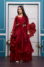 Thumbnail for Yash Enterprise Maroon Vichitra Silk Party Wear Embroidery Crop Top With Blouse Lehenga Choli - Distacart