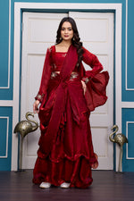 Thumbnail for Yash Enterprise Maroon Vichitra Silk Party Wear Embroidery Crop Top With Blouse Lehenga Choli - Distacart