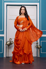 Thumbnail for Yash Enterprise Orange Vichitra Silk Party Wear Embroidery Crop Top With Blouse Lehenga Choli - Distacart