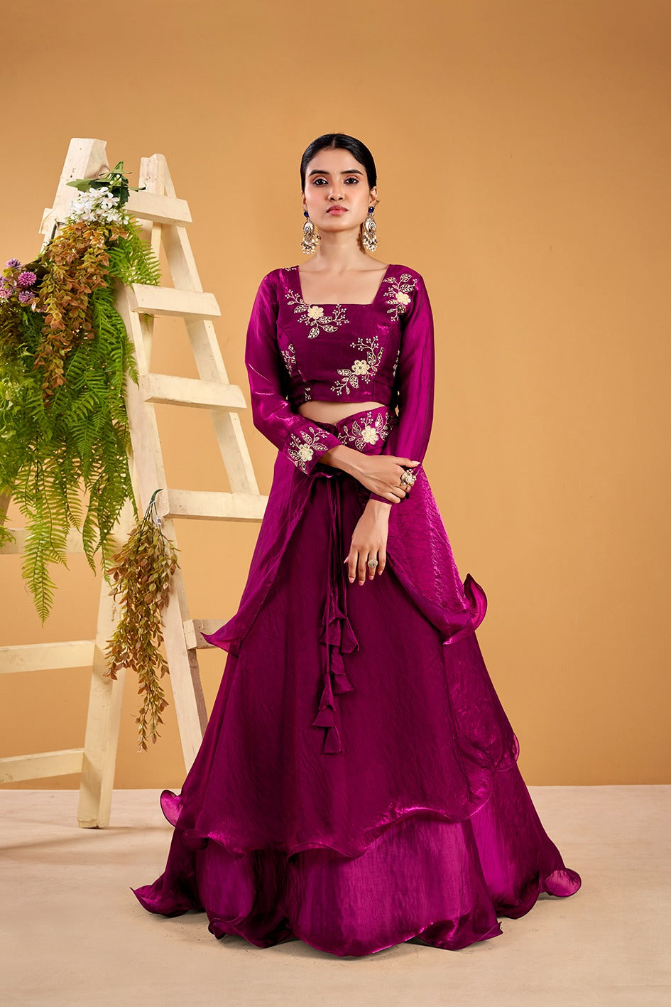 Yash Enterprise Wine Vichitra Silk Party Wear Embroidery Crop Top With Blouse Lehenga Choli - Distacart