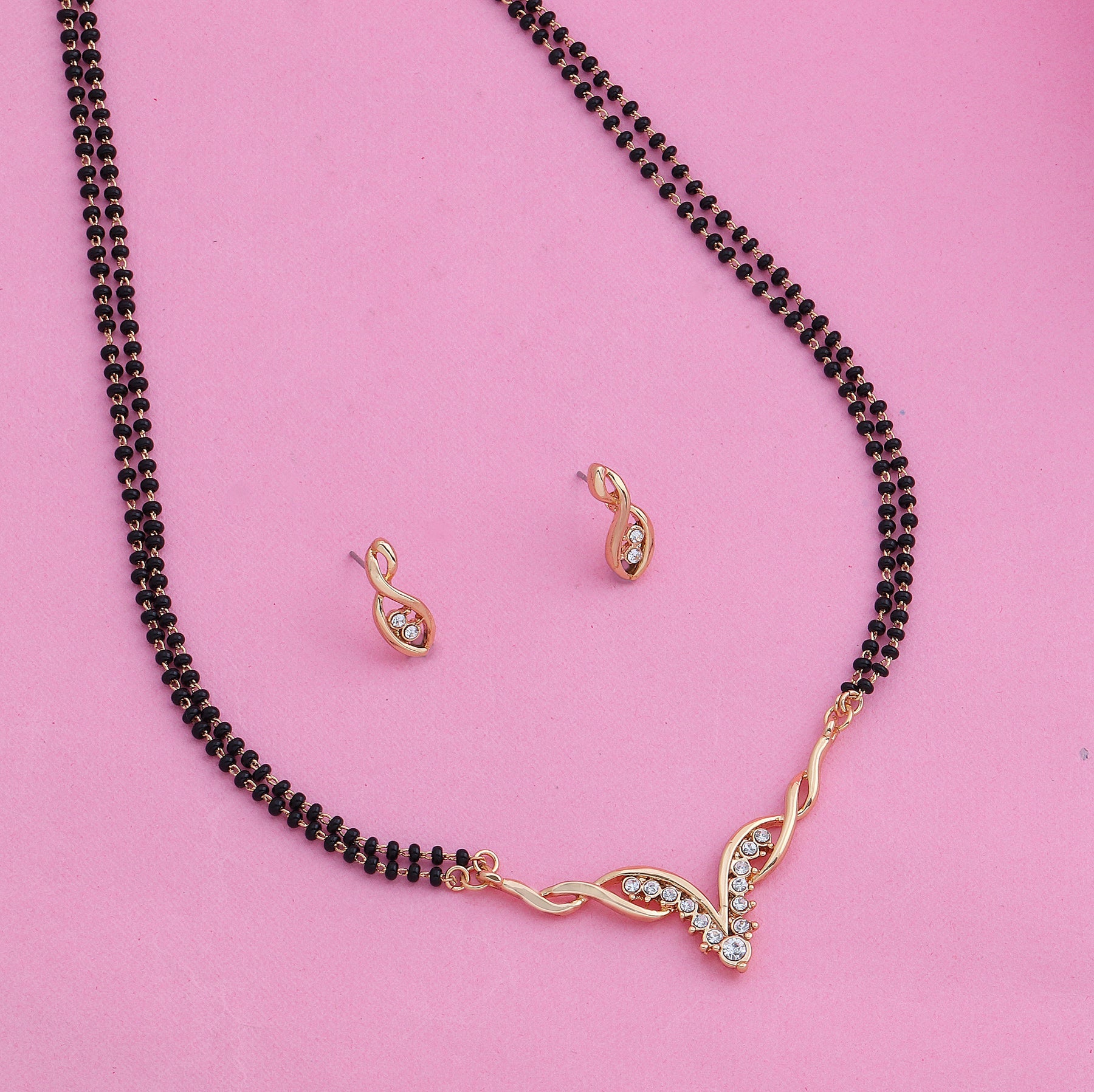 Estele Gold-Polished Traditional Mangalsutra Necklace Set with White Austrian Crystals for Women - Distacart