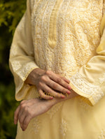 Thumbnail for Gharana India Sahiba Chikankari Pastel Yellow Cotton Kurta With Bakhiya Work
