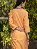 Thumbnail for Gharana India Mul Cotton Blush Orange Kurta With Fine Chikankari In Blue Thread