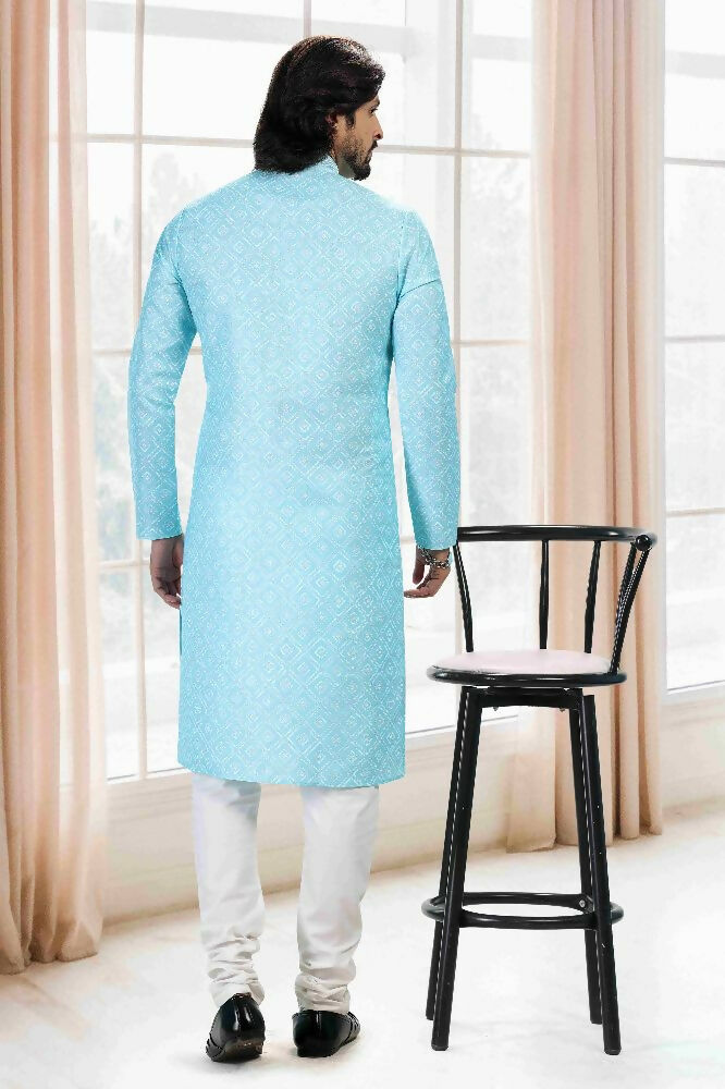 Raivat Ethnic Cotton Thread Work Kurta Pajama In Sky Blue Colour - Dista