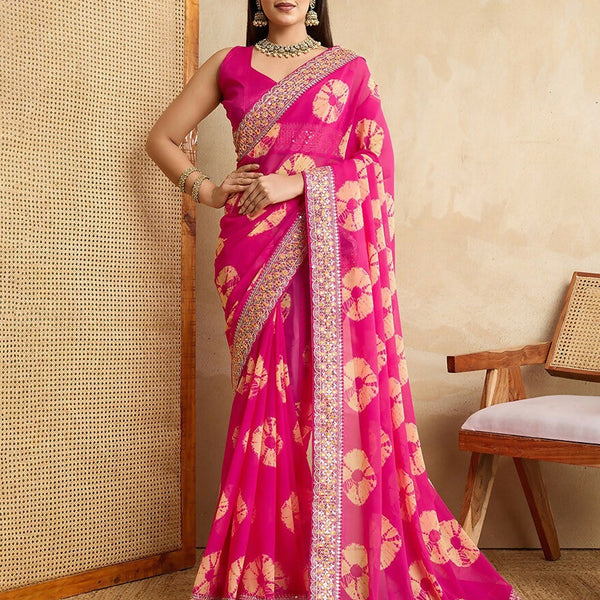 Ai Fashion Pink Georgette Bandhani Print Party Wear Saree