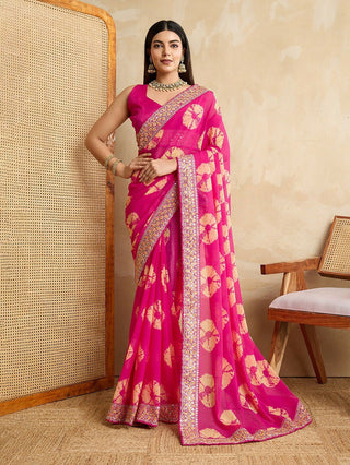Ai Fashion Pink Georgette Bandhani Print Party Wear Saree