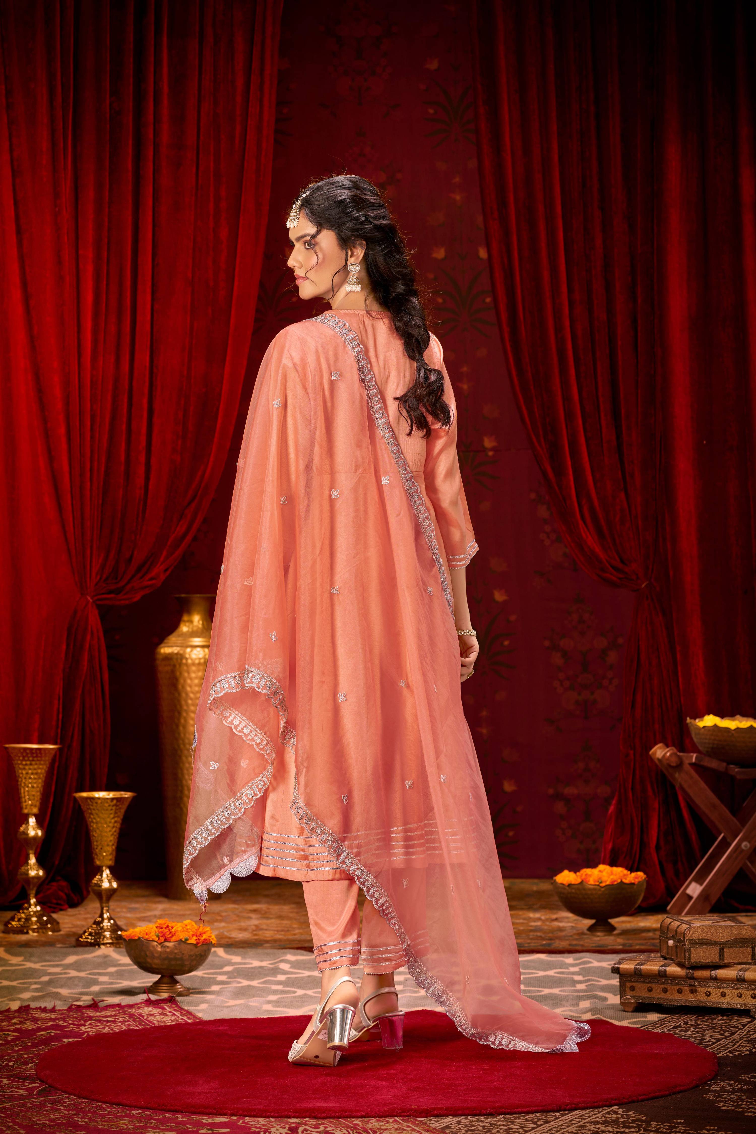BulBul Indu Muslin Peach Kurta Set With Dupatta