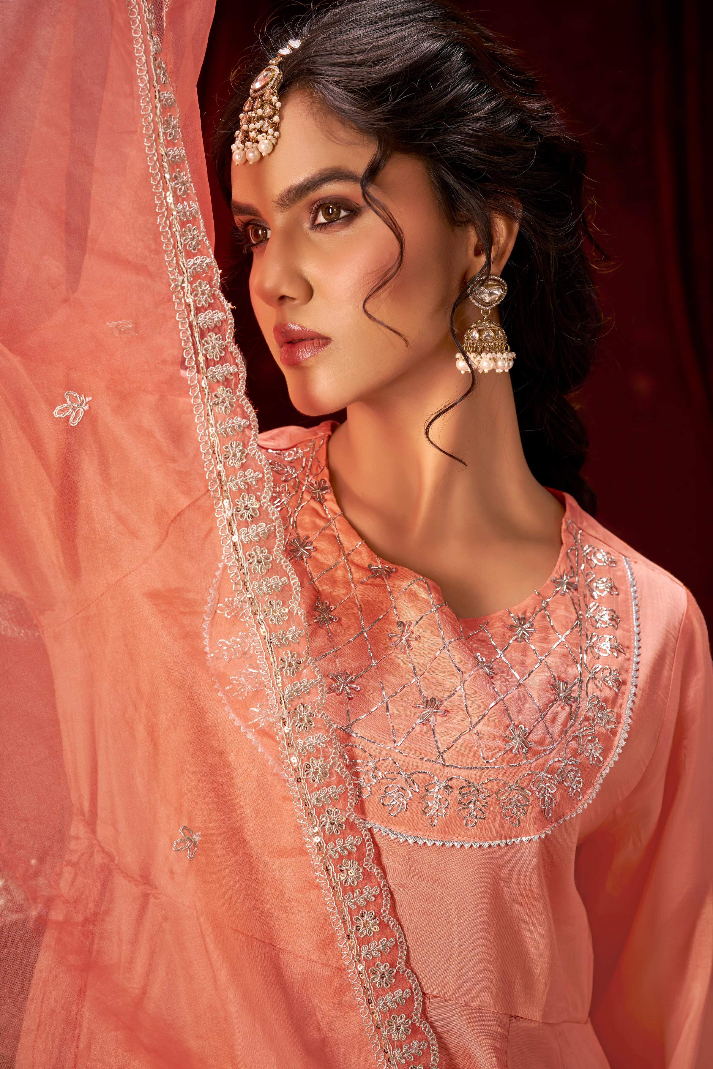 BulBul Indu Muslin Peach Kurta Set With Dupatta