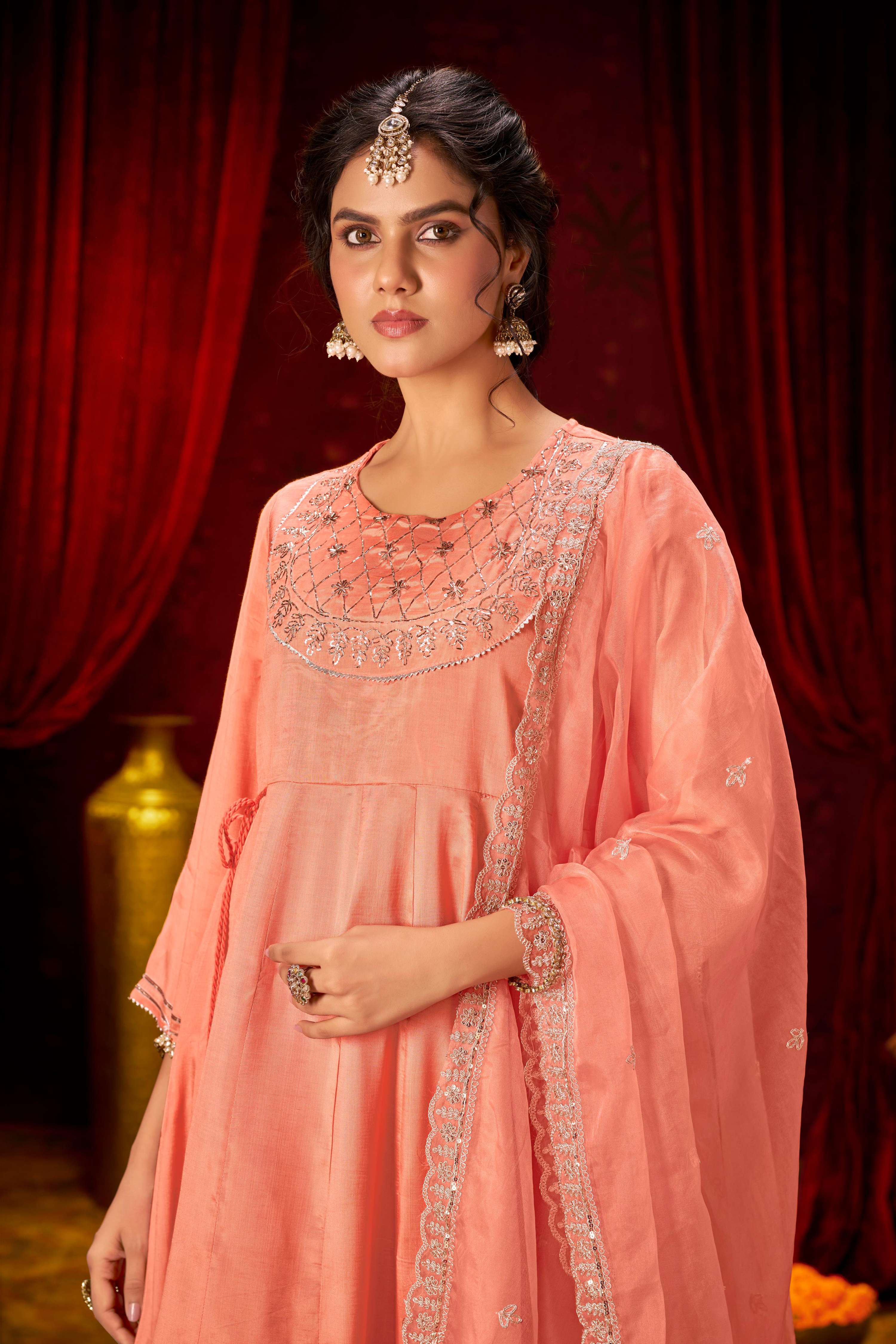 BulBul Indu Muslin Peach Kurta Set With Dupatta