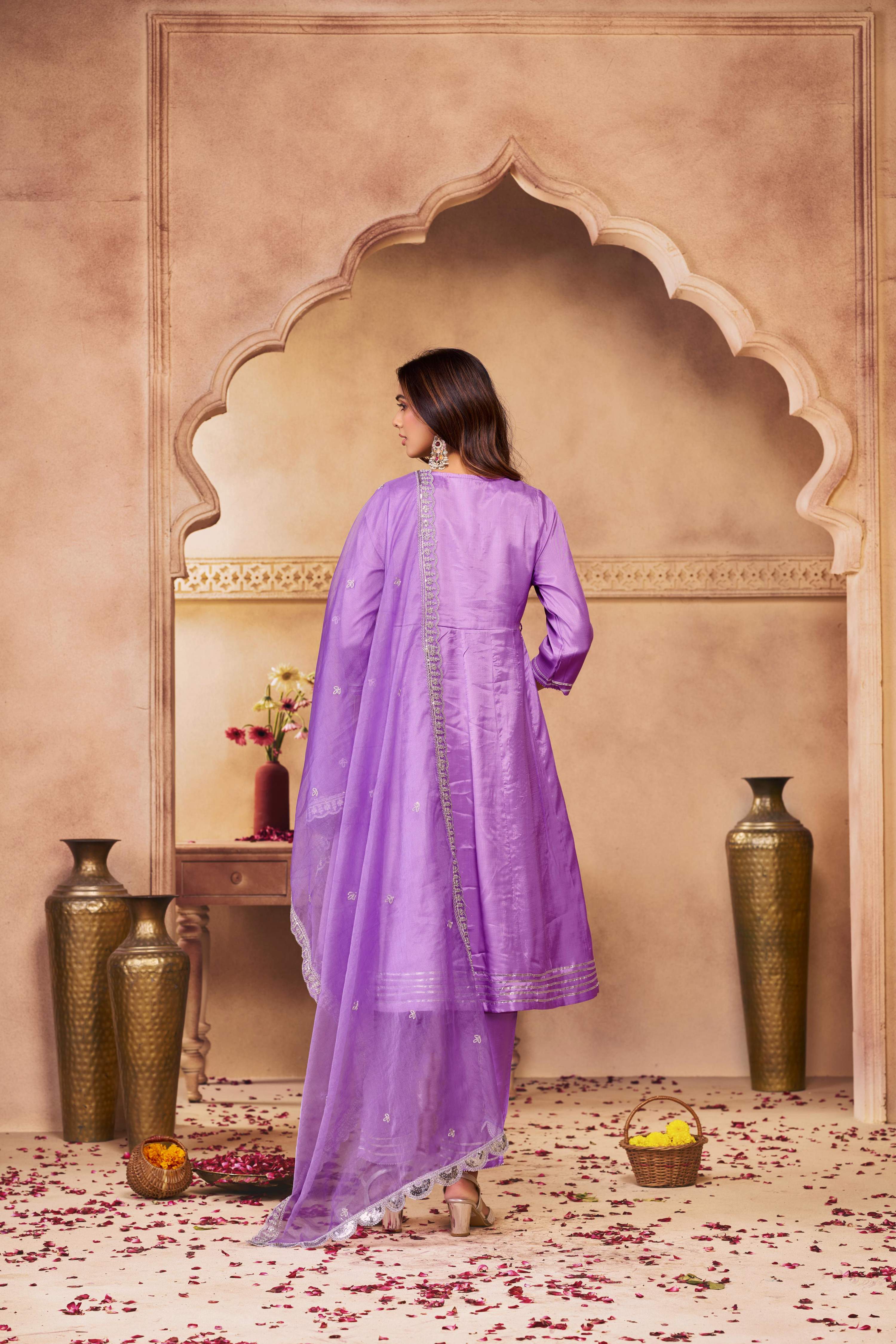 BulBul Indu Muslin Purple Kurta Set With Dupatta