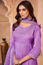 Thumbnail for BulBul Indu Muslin Purple Kurta Set With Dupatta