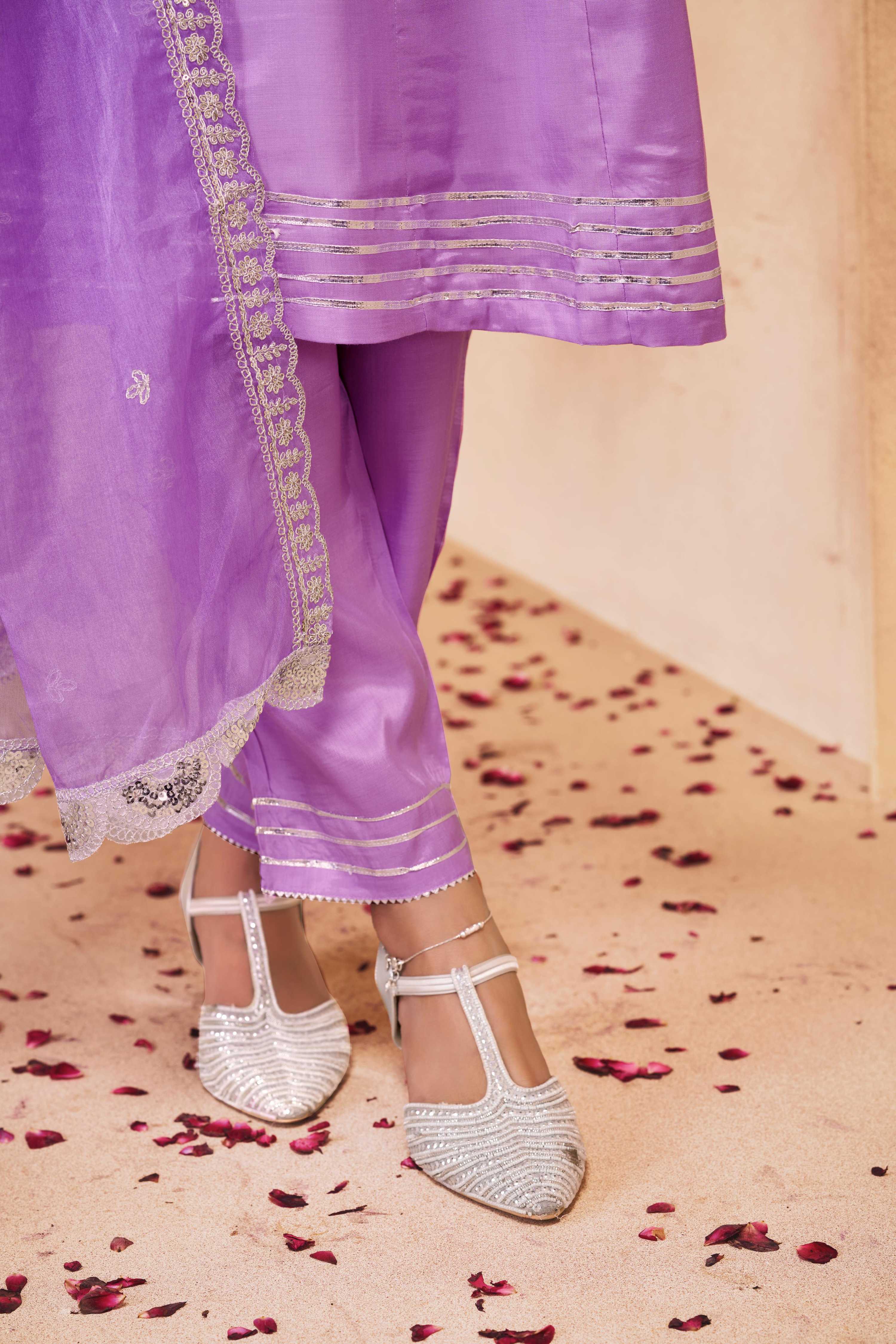 BulBul Indu Muslin Purple Kurta Set With Dupatta