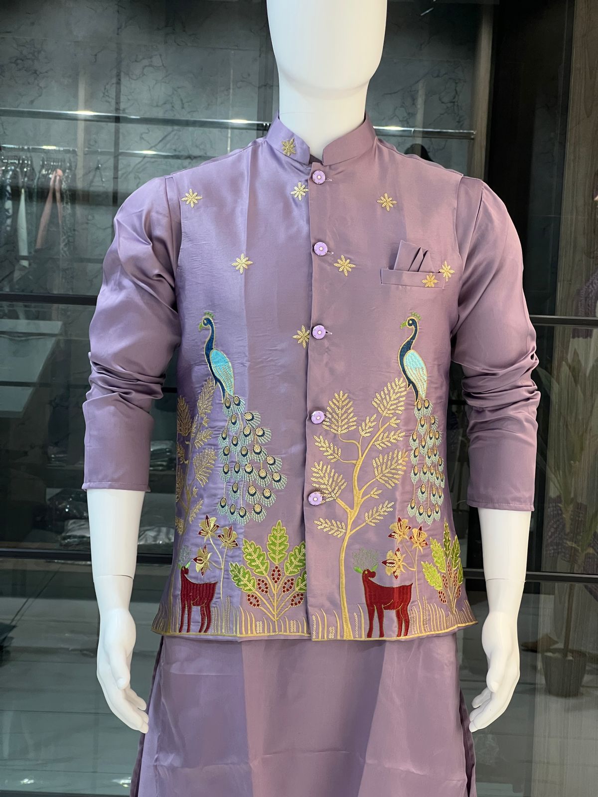 SDF Ready to Wear Purple Kurta Koti Pyjama set