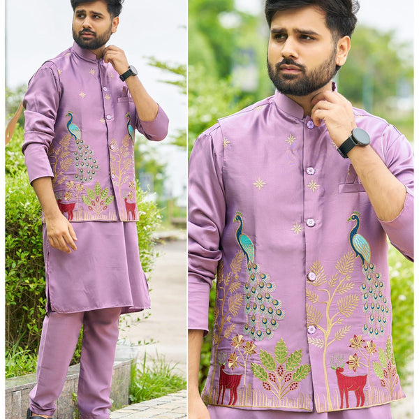 SDF Ready to Wear Purple Kurta Koti Pyjama set