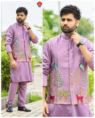 SDF Ready to Wear Purple Kurta Koti Pyjama set