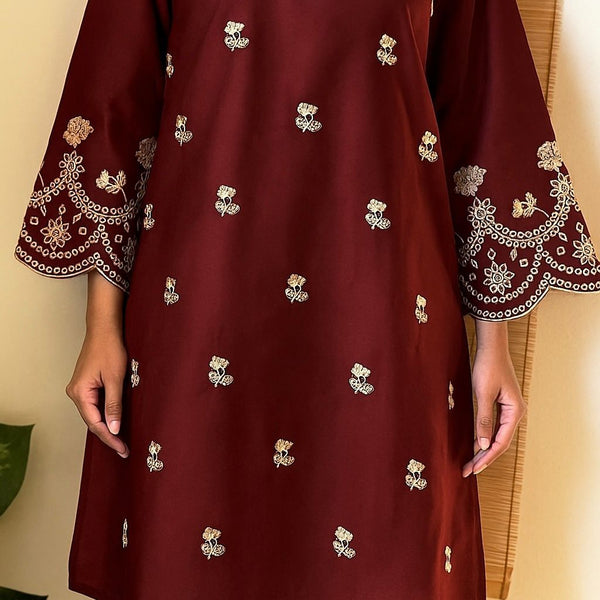 SDF Trending Short length Maroon Kurti with Embroidery Work