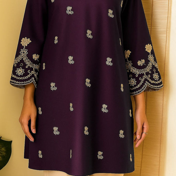 SDF Trending Short length Purple Kurti with Embroidery Work