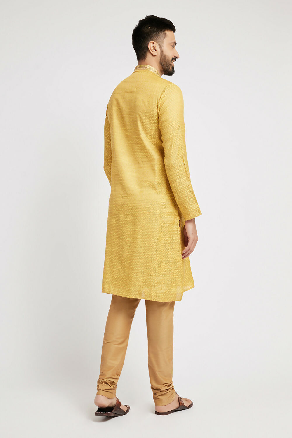 Ethnic India Yellow Men's Kurta Woven Design Polyester - Distacart