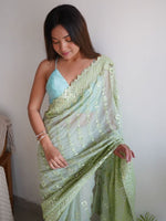 Thumbnail for Anouk Ethnic Motifs Embroidered Pure Georgette Heavy Work Saree