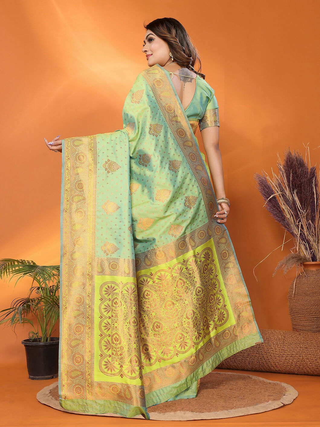 Joban Fashion Banarasi Light Green Woven Soft Silk Saree