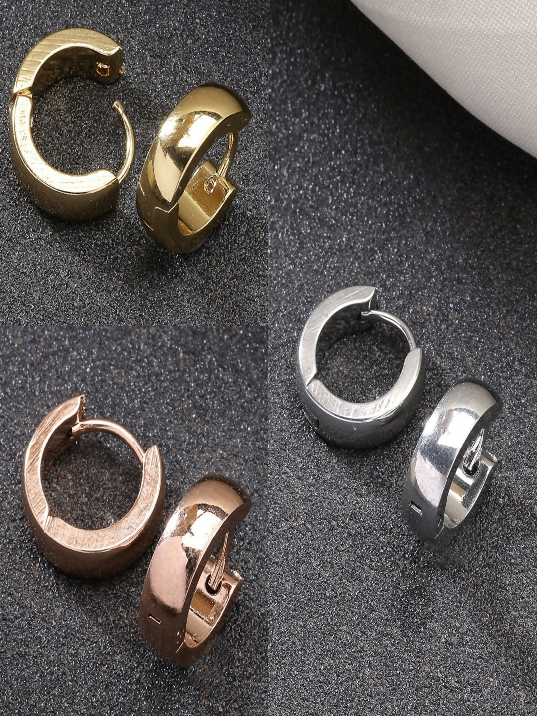 NVR Men's Set of 3 Multicolor Rhodium-Plated Stainless Steel Hoop Earrings - Distacart