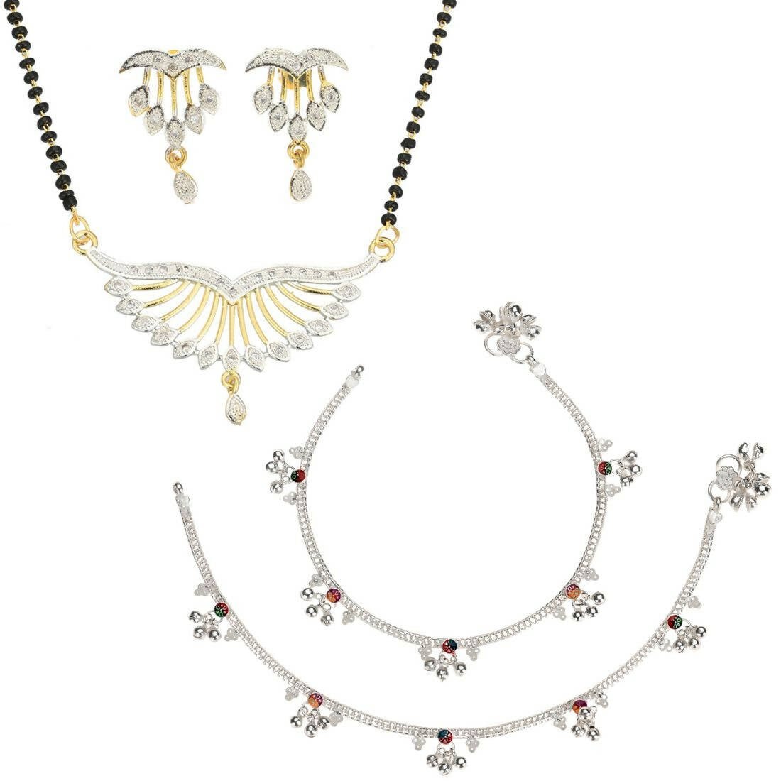 AanyaCentric Gold-plated Mangalsutra Pendant Earring Set & Silver Plated Anklet - Distacart