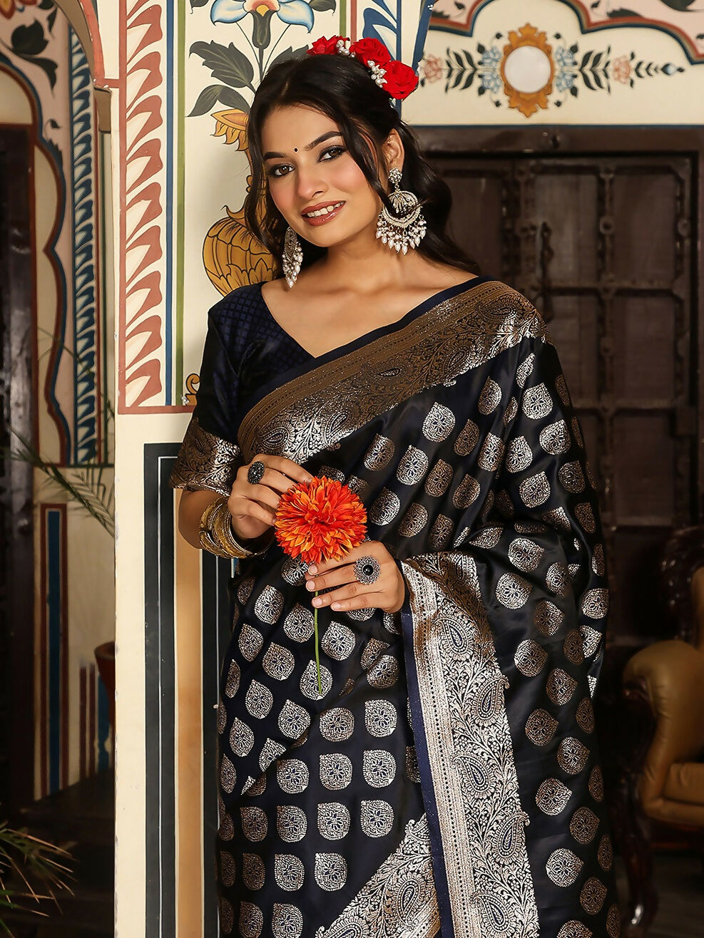 Astita Navy Blue Silk Saree