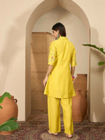 Thumbnail for Joban Fashion Women Yellow Roman Silk Embroidered Stitched Kurta Set - Distacart