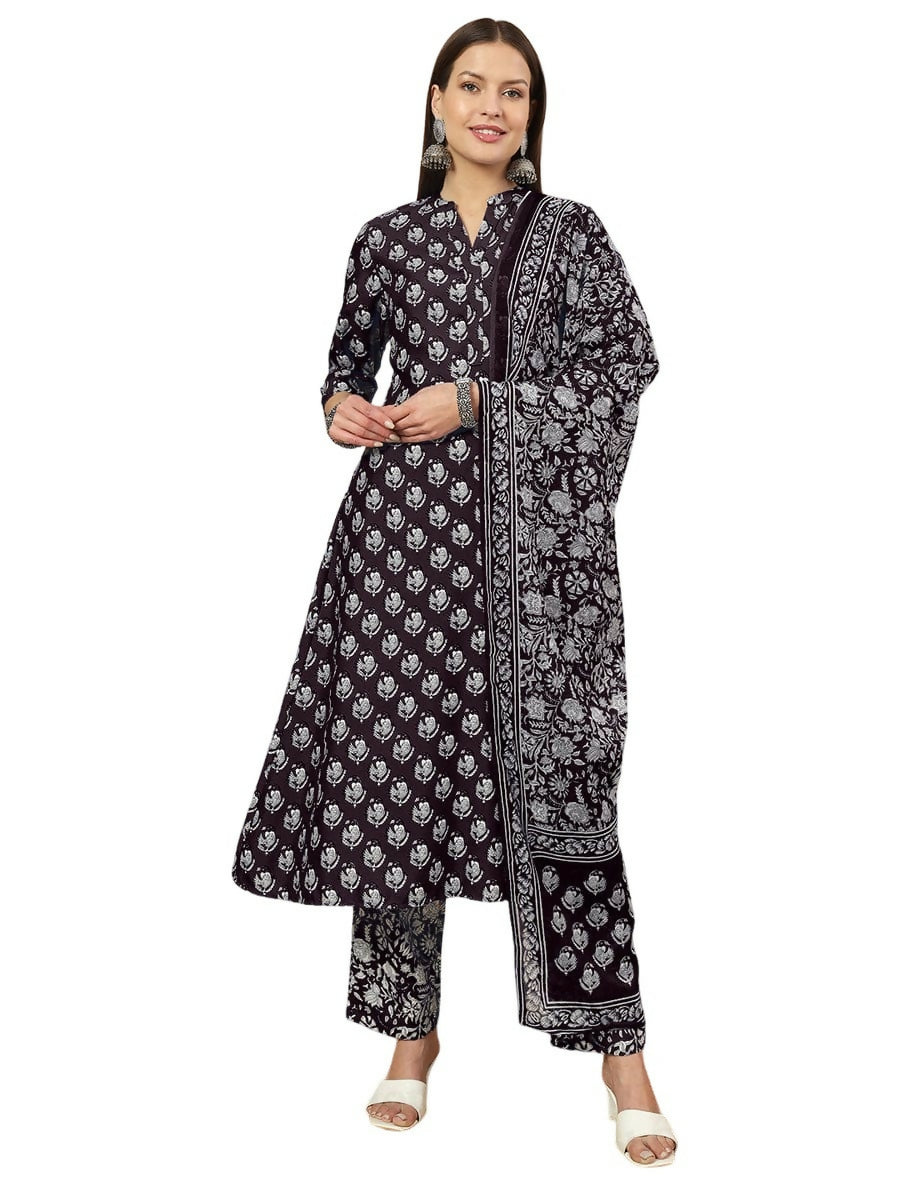 Vamika Poly Rayon Printed Wine Red Party Wear/Casual Wear/Office Wear Kurta Set/Suit - Distacart