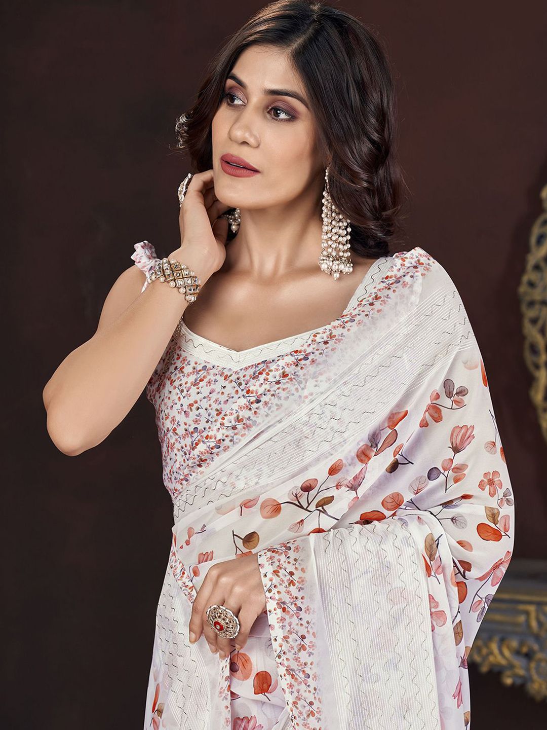 Mitera Floral Printed Pure Georgette Saree - Distacart