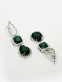 Thumbnail for NVR Women's Green & Silver-Plated American Diamond Handcrafted Jewellery Set - Distacart