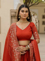 Thumbnail for Lehenga Mart Orange Designer Wedding Wear Lehenga Choli - Dista
