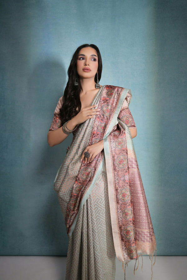Vishnu Weaves Women's Sea-Green Cotton Silk Zari Woven Saree with Blouse - Distacart