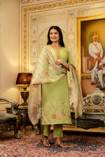Thumbnail for The52 Lemons Women's Beautiful Viscose Shimmer Fabric Embroidered Work Straight Kurta Pant and Dupatta Set - Distacart