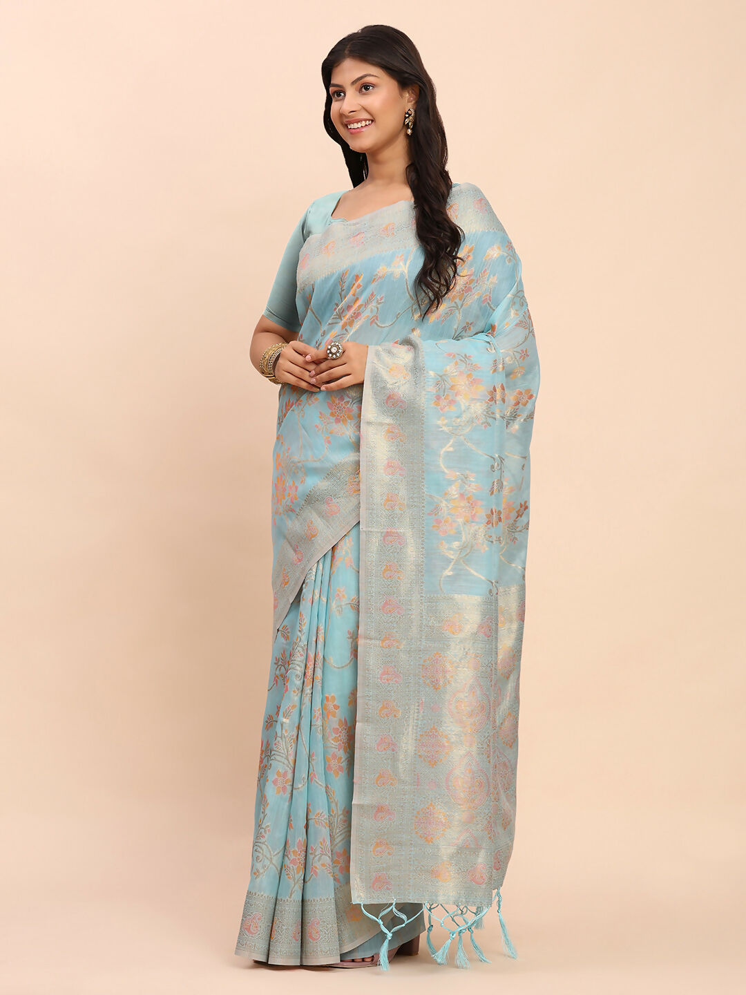Astita Linen Cotton Sky Blue Saree