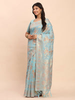 Thumbnail for Astita Linen Cotton Sky Blue Saree