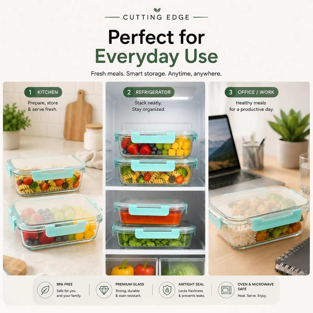 Cutting Edge Rectangular Glass Detachable Container - Green - Dista
